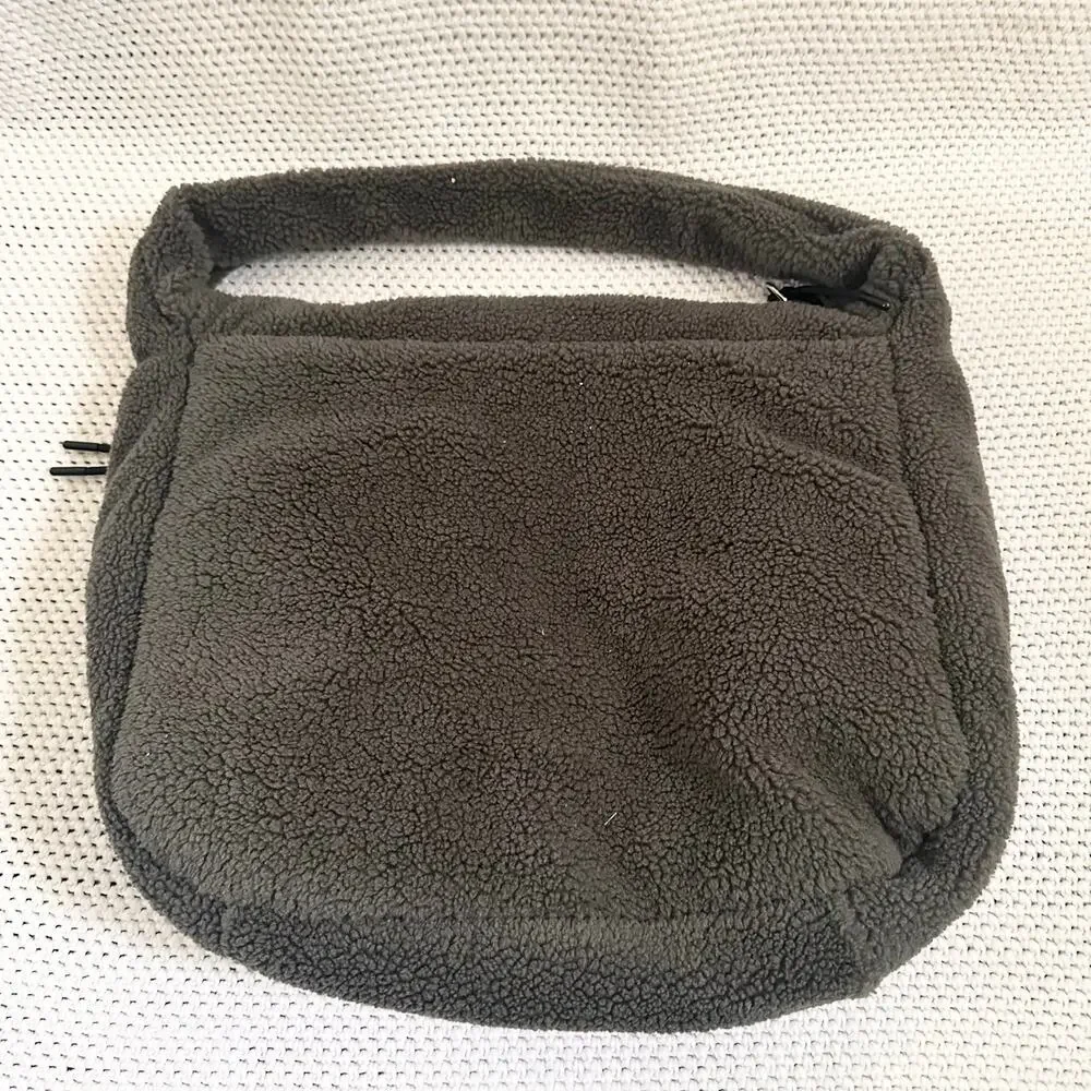 Free People FP Movement Charcoal Grey Cozy Carryall Sherpa Shoulder Hobo Bag